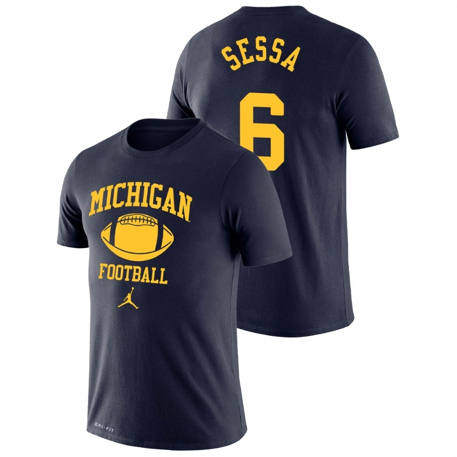 Michigan Wolverines Men's NCAA Michael Sessa #6 Navy Retro Lockup Legend Performance College Football T-Shirt PQN6549OJ